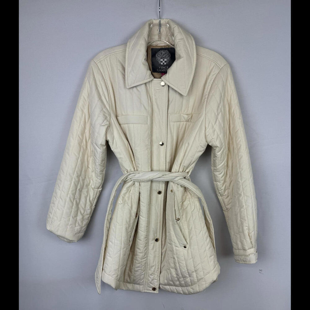 Vince Camuto Belted Quilted Shirt Jacket Poly Fill Beige Size M
